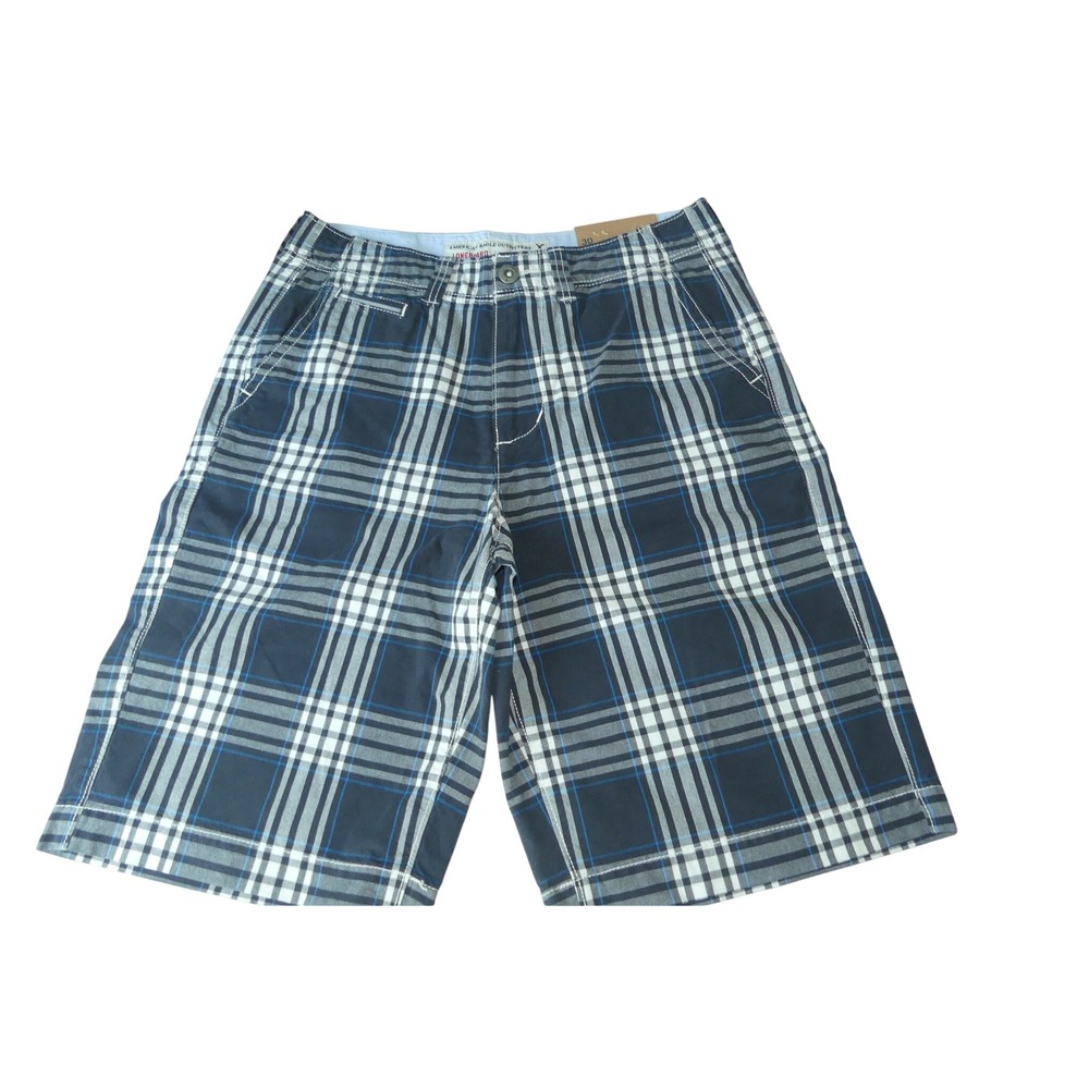 American Eagle Longboard Plaid Shorts Mens 30‎ Blue Below Knee Skater Retro Y2K